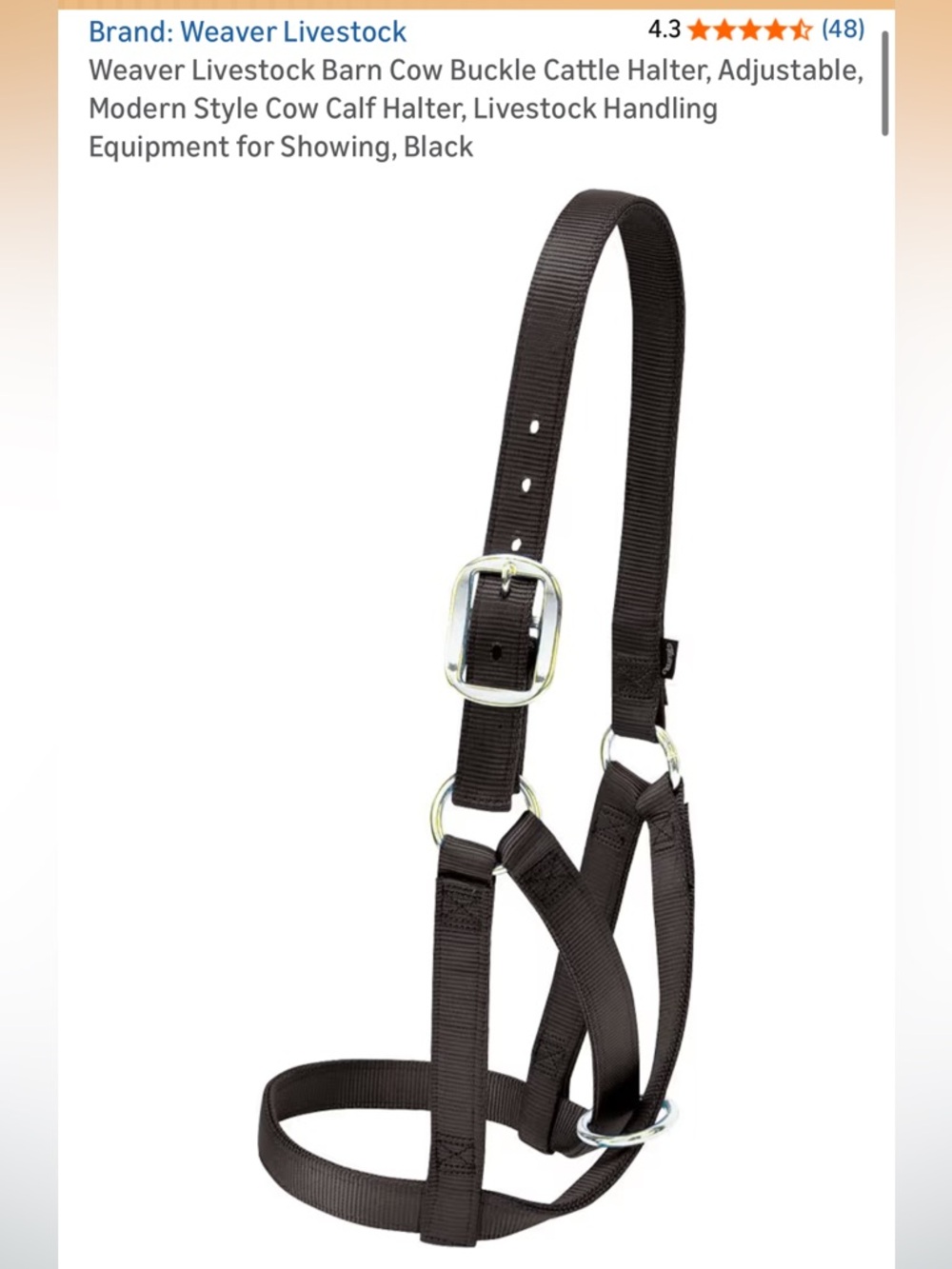 Adjustable Nylon Cow Cattle Halter in Black - size XL NWT